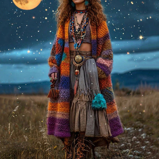 Women's Rainbow Colorful Patchwork Pattern Sweater Cardigan elevenforest