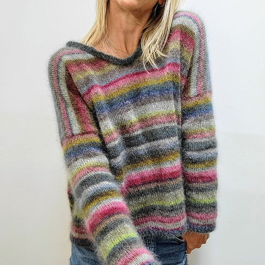 Retro Contrast Striped V-Neck Sweater elevenforest