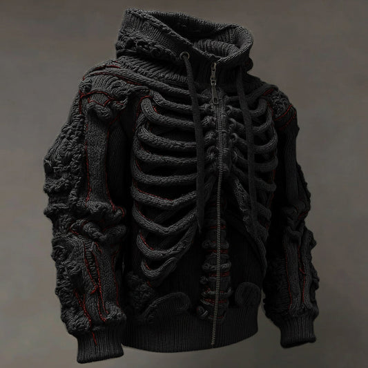 Halloween Skull Knitted Warm Men's Zipper Hooded Sweater artswardrobe