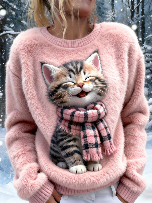 Laughing Cat Design Women's Soft Plush Sweater elevenforest