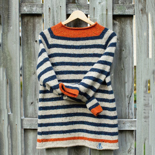 Vintage Contrast Striped Print Crew Neck Sweater elevenforest