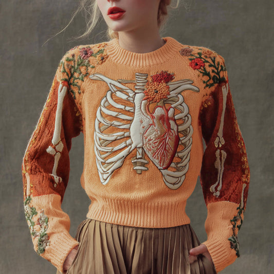 Halloween Antique Human Anatomy Splicing Knitted Sweater artswardrobe