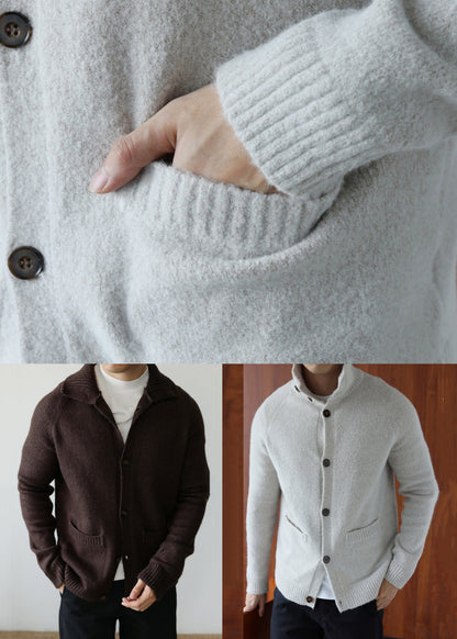 Coffee Pockets Cozy Cotton Knit Cardigan Peter Pan Collar