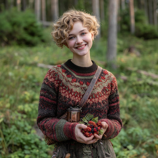 Comstylish Vintage Pattern Round Neck Cozy Knit Fair Isle Sweater