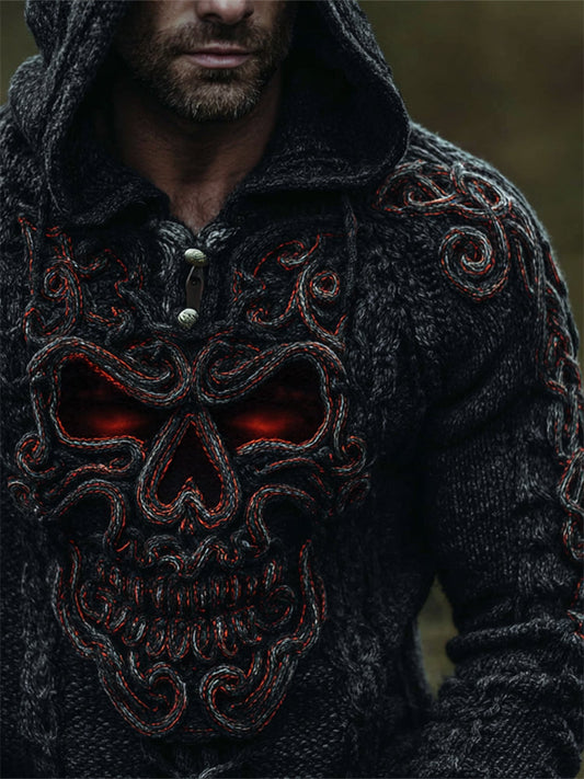 Men's Spooky Celtic Skull Hooded Cozy Chunky Sweater artswardrobe